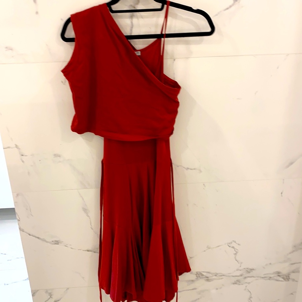 Red One shoulder cotton/silk Morgane Le Fay dress